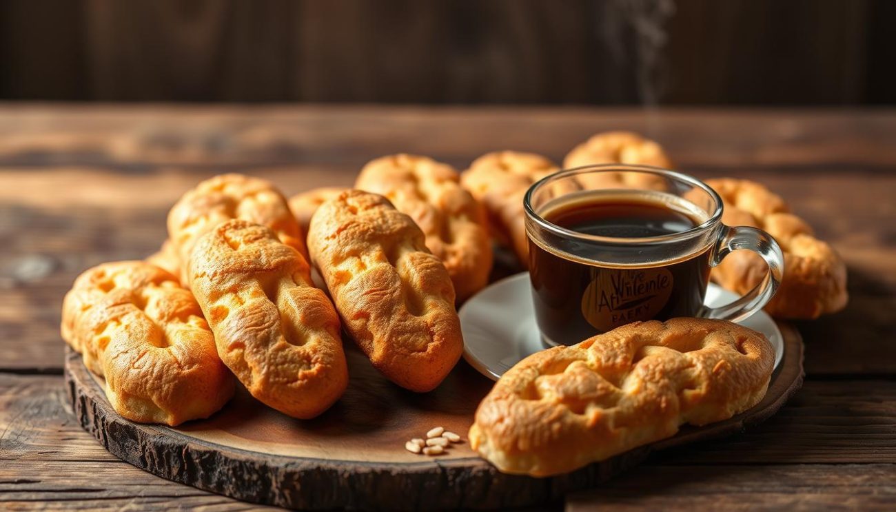 A delectable arrangement of artisanal biscotti from the renowned "Vrije Apotheker" bakery, captured in a warm, inviting still life. The biscuits, delicately golden-hued, are arranged on a rustic wooden surface, accompanied by a steaming cup of aromatic coffee. Soft, diffused lighting casts subtle shadows, highlighting the biscotti's intricate texture and craftsmanship. The overall scene conveys a sense of comfort and indulgence, reflecting the high-quality ingredients and attention to detail that define the "Vrije Apotheker" brand.